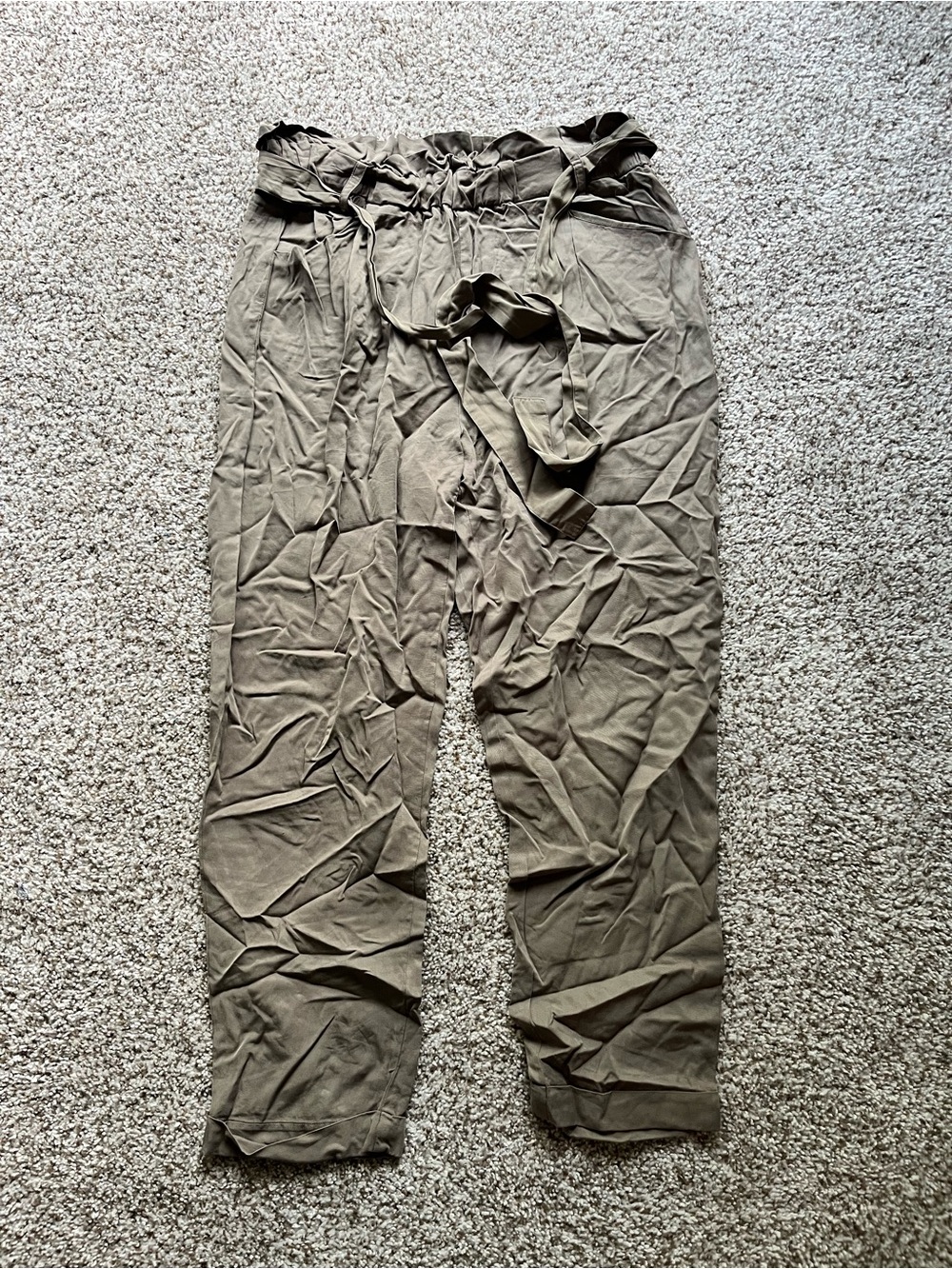 Thread & Supply Olive Paperbag Waist Cropped Pants